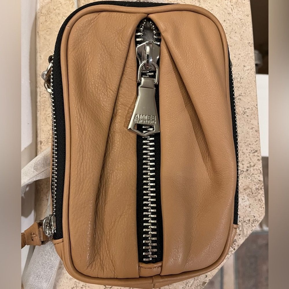 Aimee Kestenberg Tan Leather Small Crossbody Phone‎ Bag Wallet Chain Strap